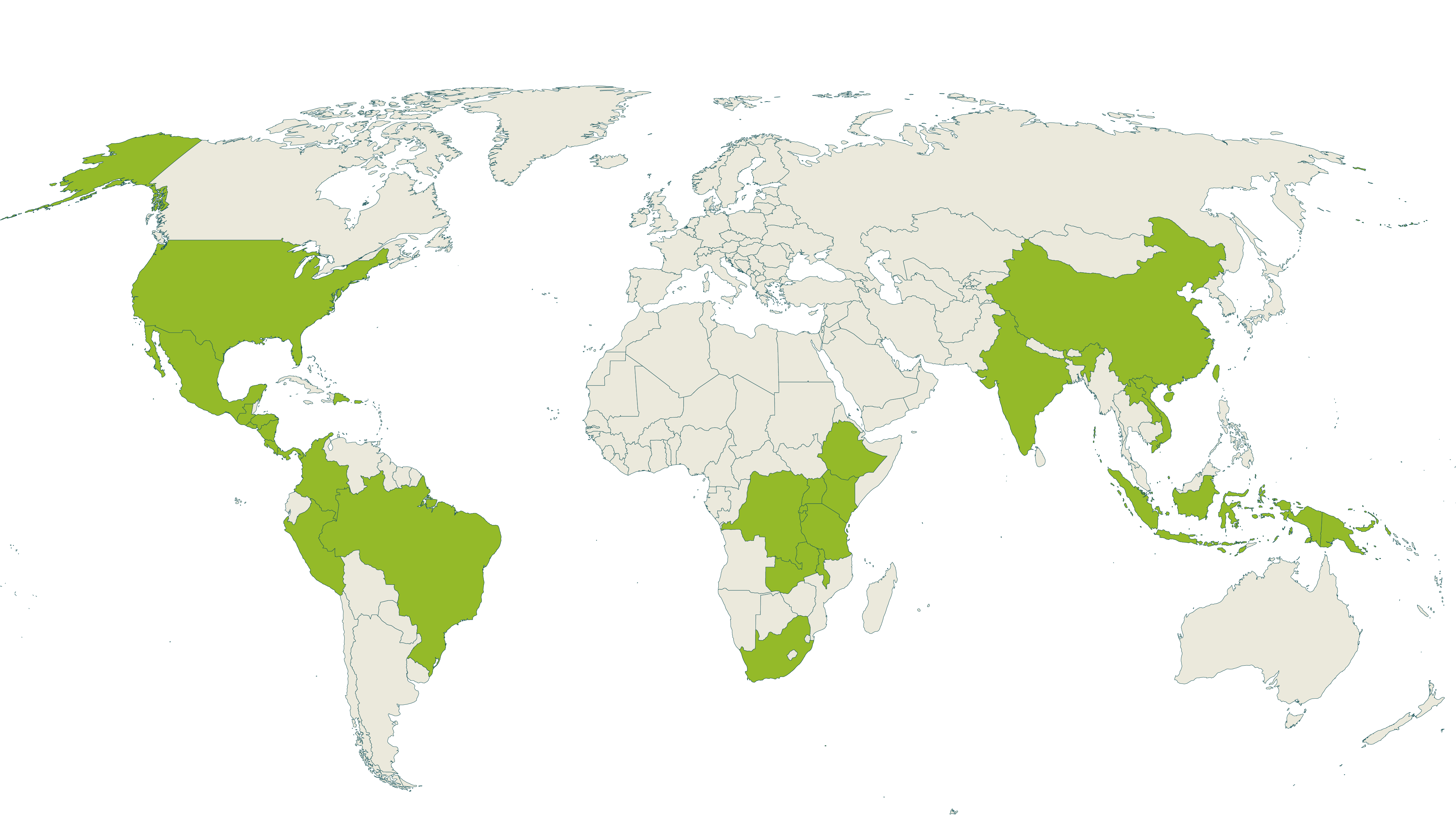 Map of current Rainforest Alliance certified coffee farms