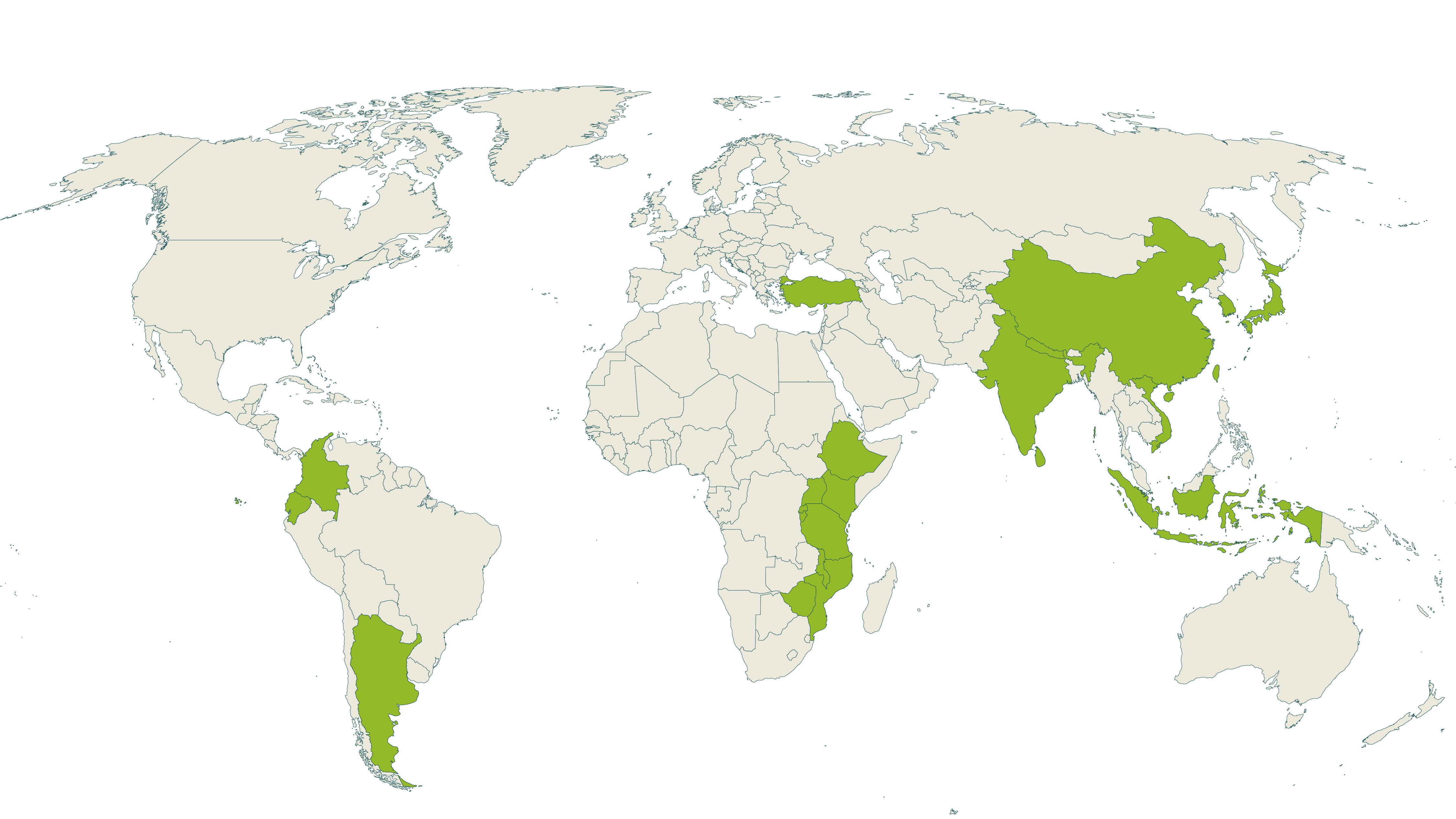 Map of current Rainforest Alliance certified tea farms